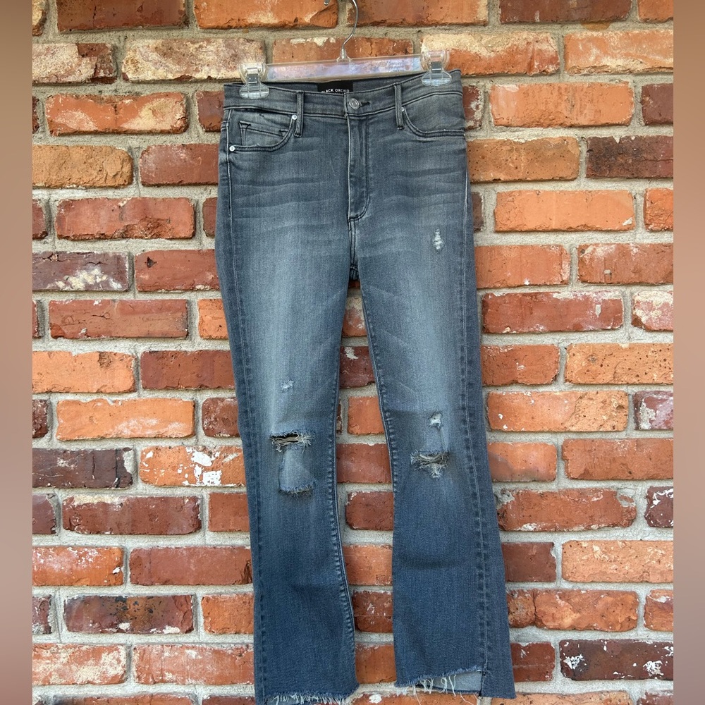 Black Orchid Gray Distressed Boot Cut Denim Jeans Size 26